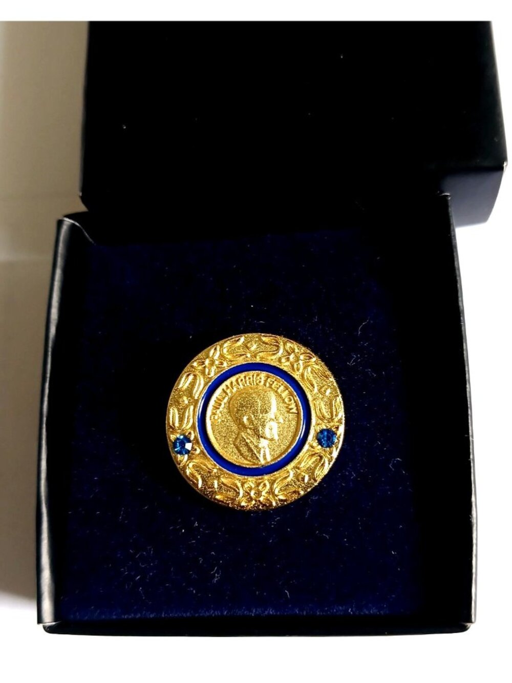 Rotary International Paul Harris Fellow Donor Lapel Pin 2 Sapphire in Box